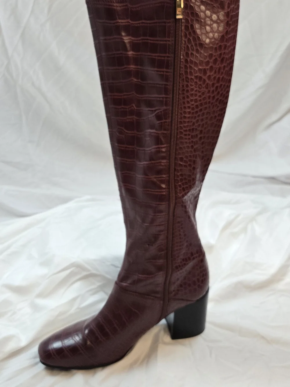Franco Sarto Women's Knee High Boots Size 11 Burgundy Croc Embossed Block Heel